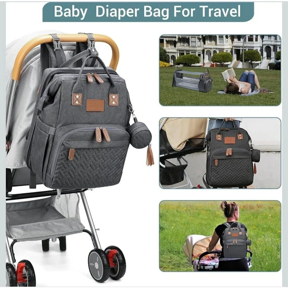 Baby Diaper Bag Backpack Changing Station Waterproof Lots of Compartments Grey